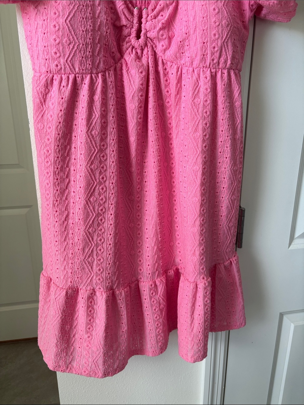 Derek Heart Bubblegum Pink Eyelet Puff-Sleeve Mini Dress - Picture 3 of 4